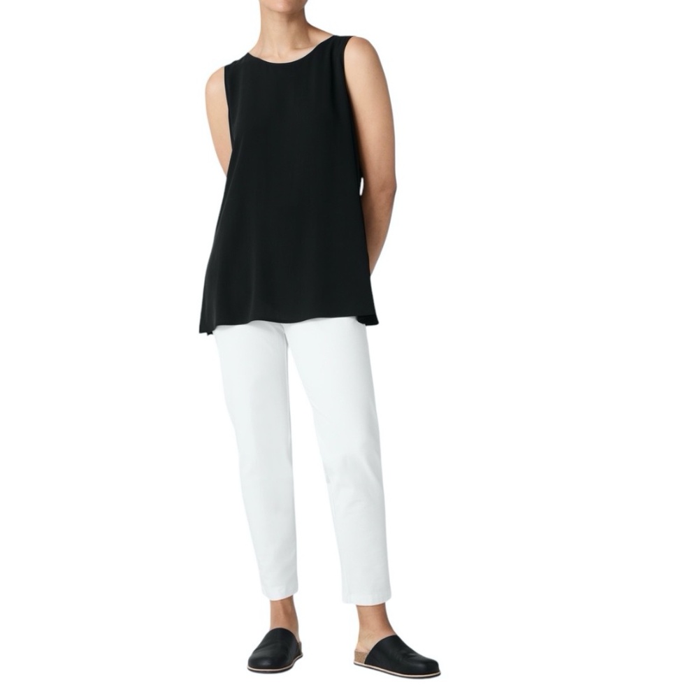 EILEEN FISHER SYSTEM WHITE WASHABLE STRETCH CREPE SLIM ANKLE PANTS